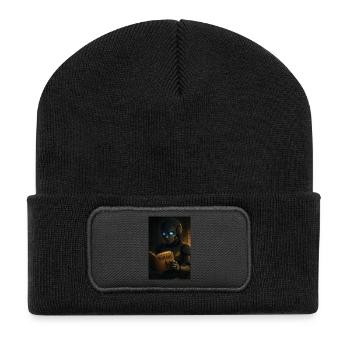 Robot curieux lisant sur les humains - Beanie recyclé à patch - noir - Devant