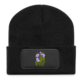 Blumen - Recycelte Patch Beanie - Schwarz - Vorne