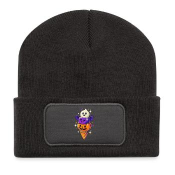 Halloween - Kürbis Eis - Recycelte Patch Beanie - Dunkelgrau - Vorne