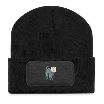Humorvolle Katzenskizze mit frechem Zitat - Recycelte Patch Beanie - Schwarz - Vorne