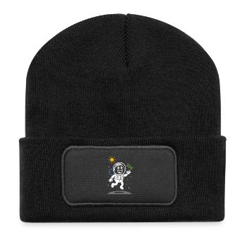 Ribbo als Astronaut – Lustige Weltraum-Szene - Recycelte Patch Beanie - Schwarz - Vorne