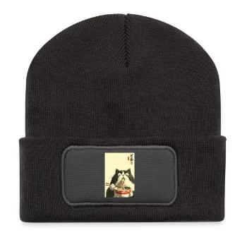 Surprised Cat Eating Ramen - Recycled Patch Beanie - dark grey - Front
