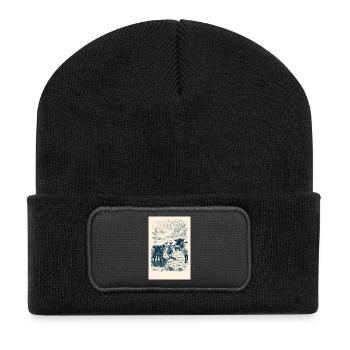 Schafherde im Weideland - Recycelte Patch Beanie - Schwarz - Vorne