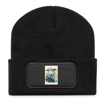 Vintager Linien-Schaf - Recycelte Patch Beanie - Schwarz - Vorne