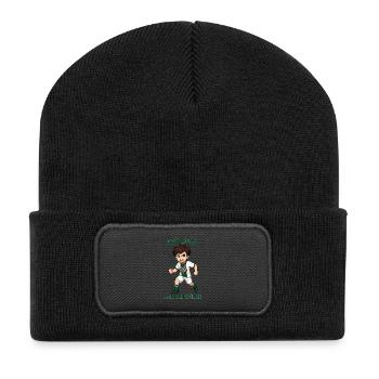 Fighting boy with wolf motif - Recycled Patch Beanie - black - Front