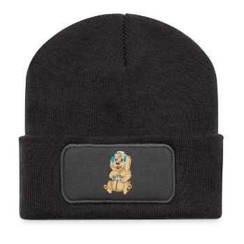 Gaming Golden Doodle Hund Cartoon T-Shirt Design - Recycelte Patch Beanie - Dunkelgrau - Vorne