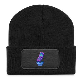 Retro Flip Phone with Heart and Star - Recycled Patch Beanie - black - Front