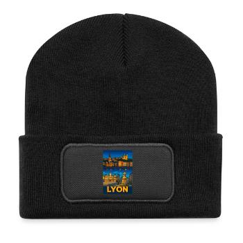 Lyon Malerischer Nachtblick - Recycelte Patch Beanie - Schwarz - Vorne