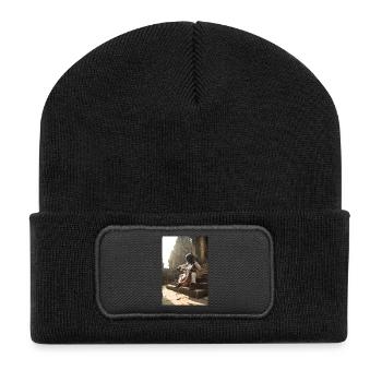 Astronaute jouant du violoncelle sur des marches antiques - Beanie recyclé à patch - noir - Devant