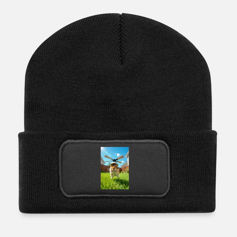 Hamsterpilot im Hubschrauber - Recycelte Patch Beanie - Schwarz