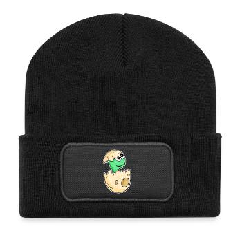 Baby Dinosaurier im Ei - Recycelte Patch Beanie - Schwarz - Vorne