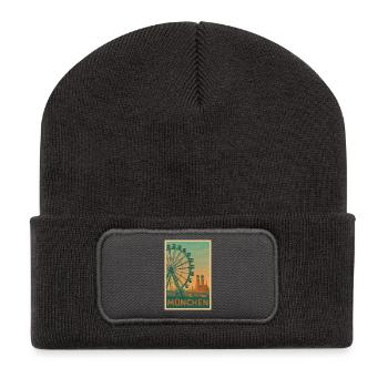 Historischer Münchner Riesenrad-Silhouette - Recycelte Patch Beanie - Dunkelgrau - Vorne