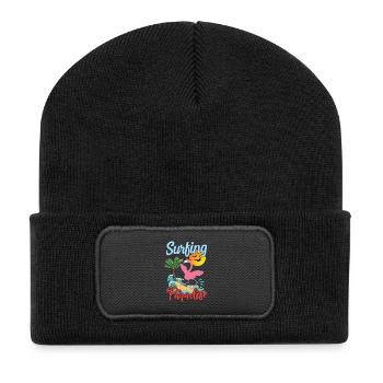 Surfing Flamingo Sunset Design - Recycled Patch Beanie - black - Front