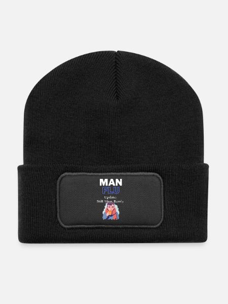 Mann Grippe Überleben Zitat T-Shirt - Recycelte Patch Beanie - Schwarz