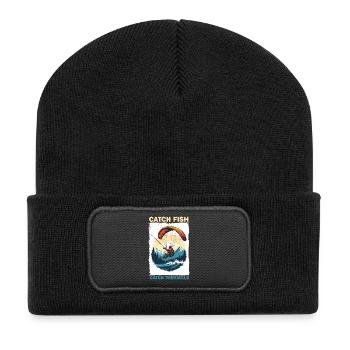 Adventurous fishing and winter sports design - Recycled Patch Beanie - black - Front
