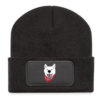 Husky blanc avec bandana et expression vive - Beanie recyclé à patch - charbon - Devant