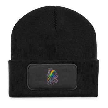 Colorful Rainbow Octopus Design - Recycled Patch Beanie - black - Front