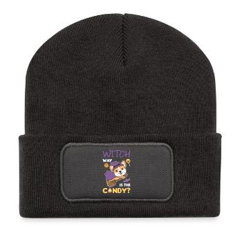Corgi Hexen Witch way is the candy Happy Halloween - Recycled Patch Beanie - dark grey - Front