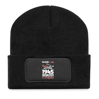 80. Geburtstag - geboren im November 1945 - Recycelte Patch Beanie - Schwarz - Vorne