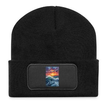 Sonnenuntergang über dem Meer - Recycelte Patch Beanie - Schwarz - Vorne