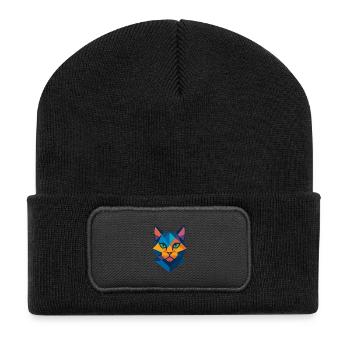 Cat | Cat Head Print / Print / Design - Recycled Patch Beanie - black - Front