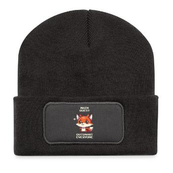 Main Quest: Outsmart Everyone | Fox, Trickster - Recycled Patch Beanie - dark grey - Front