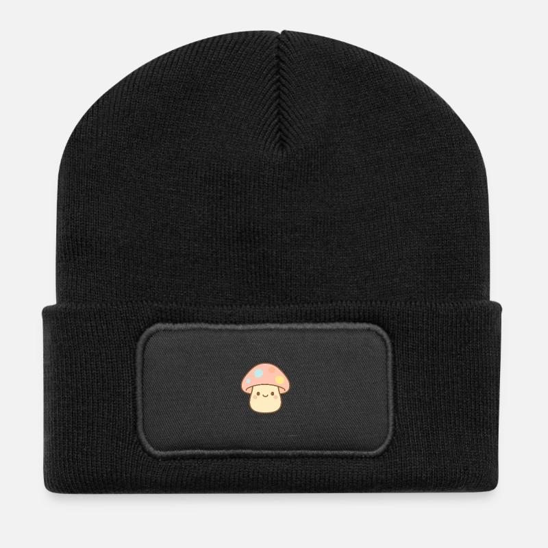 Pilz Mushroom - Recycelte Patch Beanie - Schwarz