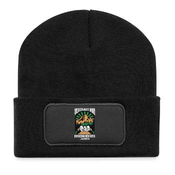 Wandern Sprüche Wanderer Wanderoutfits - Recycelte Patch Beanie - Schwarz - Vorne
