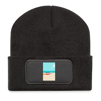 Boot am Strand – Sommer Sonne Meer - Recycelte Patch Beanie - Dunkelgrau - Vorne