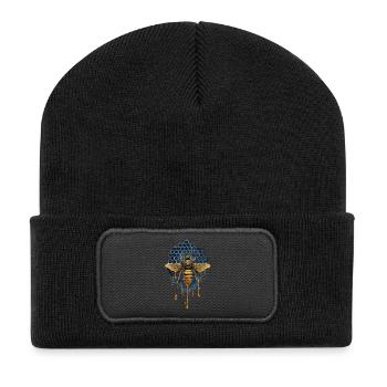 Biene goldener Honig - imker - Recycelte Patch Beanie - Schwarz - Vorne
