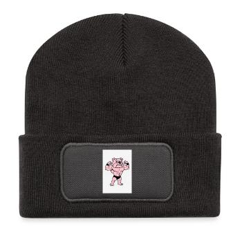 Posture du bouledogue musculaire rose - Beanie recyclé à patch - charbon - Devant