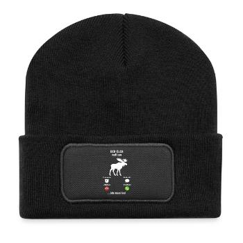 Der Elch ruft an - ich muss los - Spruch - Recycelte Patch Beanie - Schwarz - Vorne