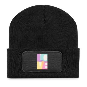 LOVE  Pastell  - Recycelte Patch Beanie - Schwarz - Vorne