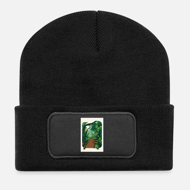 Verwunschener_Waldweg_im_Nebel - Recycelte Patch Beanie - Schwarz