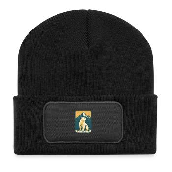 Polar Bär vor Berglandschaft - Recycelte Patch Beanie - Schwarz - Vorne