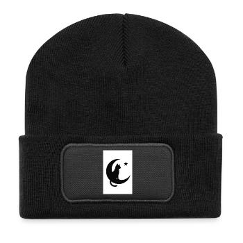 Mondkatze auf Mondschatten - Recycelte Patch Beanie - Schwarz - Vorne
