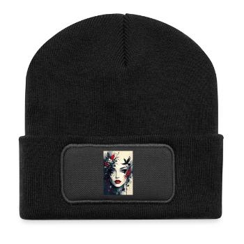 Floral Noir Head Portrait - Recycled Patch Beanie - black - Front
