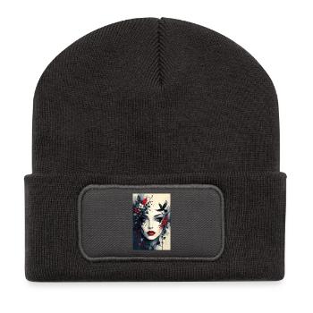 Floral Noir Head Portrait - Recycled Patch Beanie - dark grey - Front