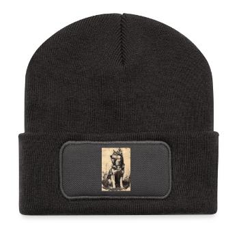 Illustration of a wolf - Beanie recyclé à patch - charbon - Devant