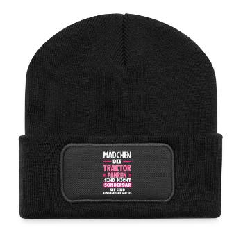 Mädchen die Traktor fahren sind sonderbar - Recycelte Patch Beanie - Schwarz - Vorne