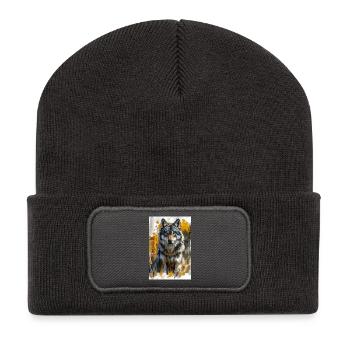 Illustration of a wolf - Beanie recyclé à patch - charbon - Devant