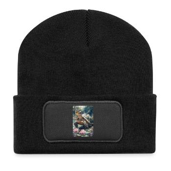 Illustration einer Schildkröte - Recycelte Patch Beanie - Schwarz - Vorne