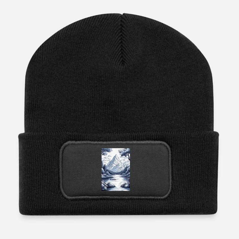 Illustration of a Mountain Landscape - Recycled Patch Beanie - black