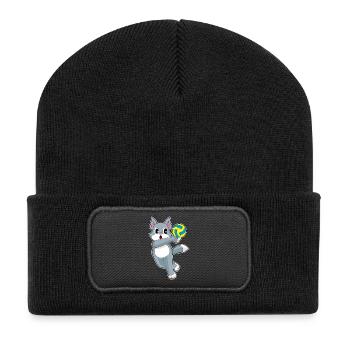 Cat Volleyball Player Volleyball Sport - Recycled Patch Beanie - black - Front