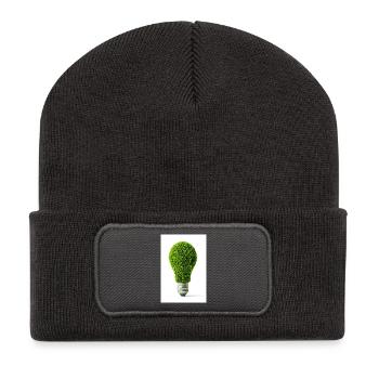 Leafy Glow Glühbirne Design - Recycelte Patch Beanie - Dunkelgrau - Vorne