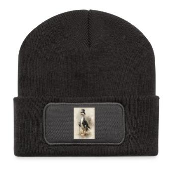 Gentleman Goose in Top Hat - Recycled Patch Beanie - dark grey - Front