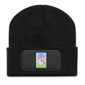 Kleines Regenbogen-Einhorn - Recycelte Patch Beanie - Schwarz - Vorne