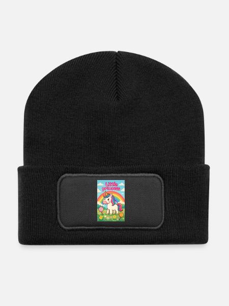 Unicorn Little Rainbow Princess - Recycled Patch Beanie - black