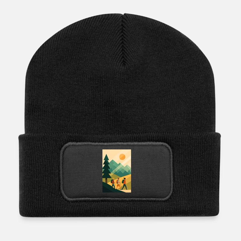 Minimalistisches Bergabenteuer - Recycelte Patch Beanie - Schwarz