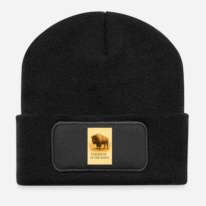 Die Stärke des Erdbisons - Recycelte Patch Beanie - Schwarz